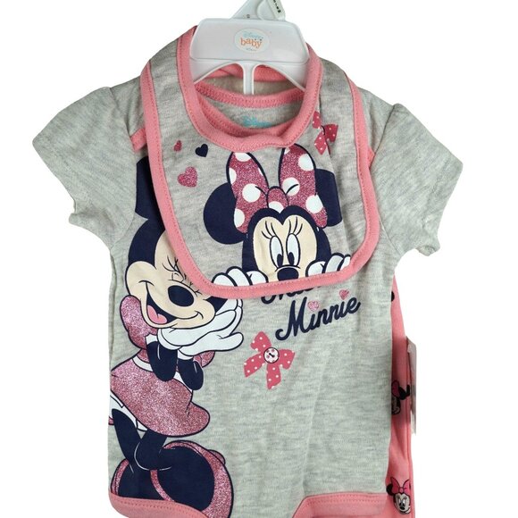 NWT Disney Baby Minnie Mouse 3-Piece Set: Pants‎ & Bib Size 3/6M - Picture 2 of 5